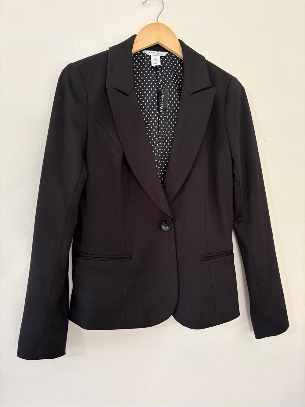 NWT WHBM Everyday Knit Blazer Black Polka Dot Lined Single Button Career Size 6